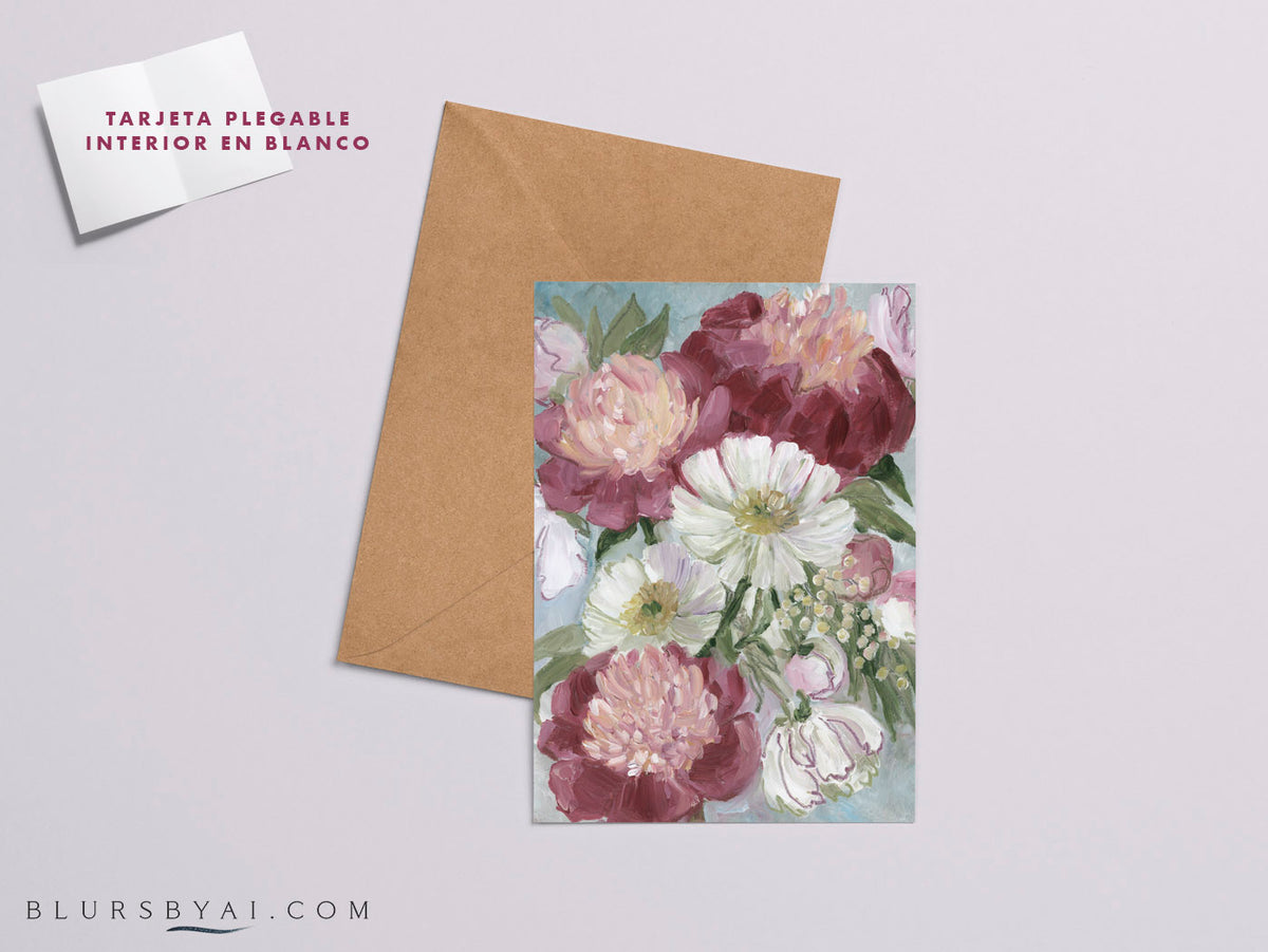 Eleanora, tarjeta plegable con pintura de flores (con sobre)