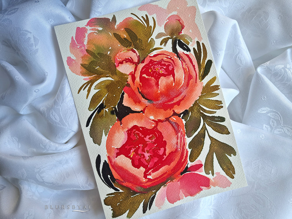 Vistalia, lámina original de flores coloridas con reflejos metálicos, DIN-A5