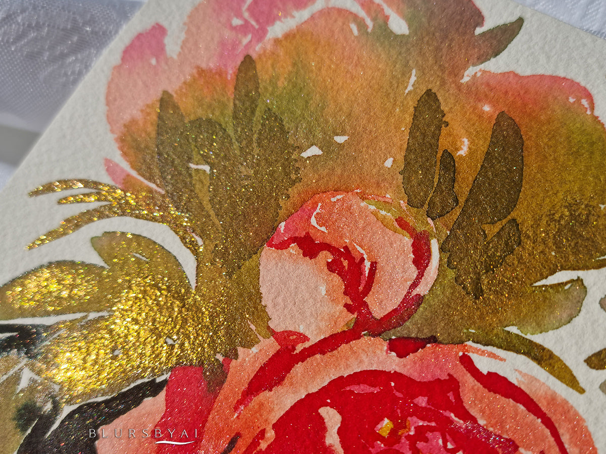 Vistalia, lámina original de flores coloridas con reflejos metálicos, DIN-A5