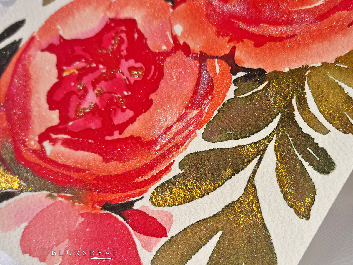 Vistalia, lámina original de flores coloridas con reflejos metálicos, DIN-A5
