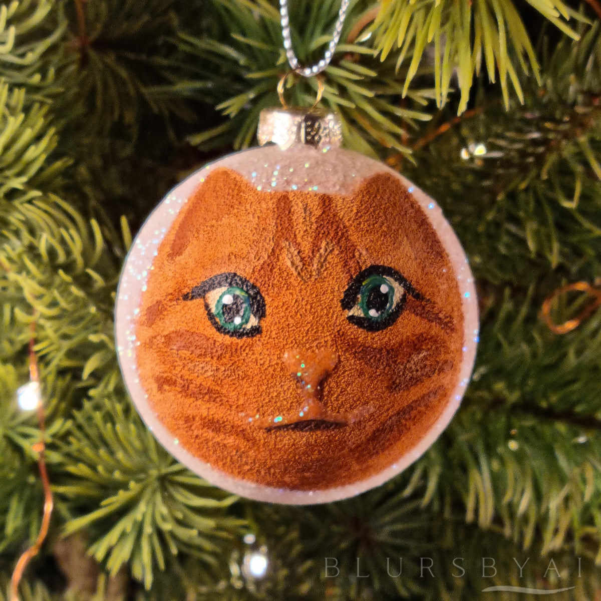 Bola de Navidad pintada a mano con gato naranja (solo una disponible de cada modelo)