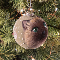 Bola de Navidad verde pintada a mano con gato siamés (solo una disponible de cada modelo)
