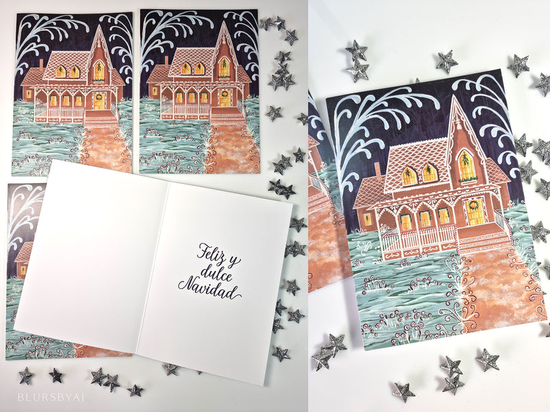 Conjunto de 9 tarjetas navideñas variadas con ilustraciones, dorados y embellecidos (con sobres)