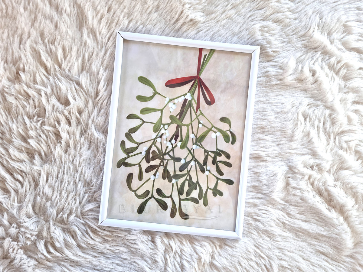 Lámina pequeña de muérdago colgante con lazo en marco