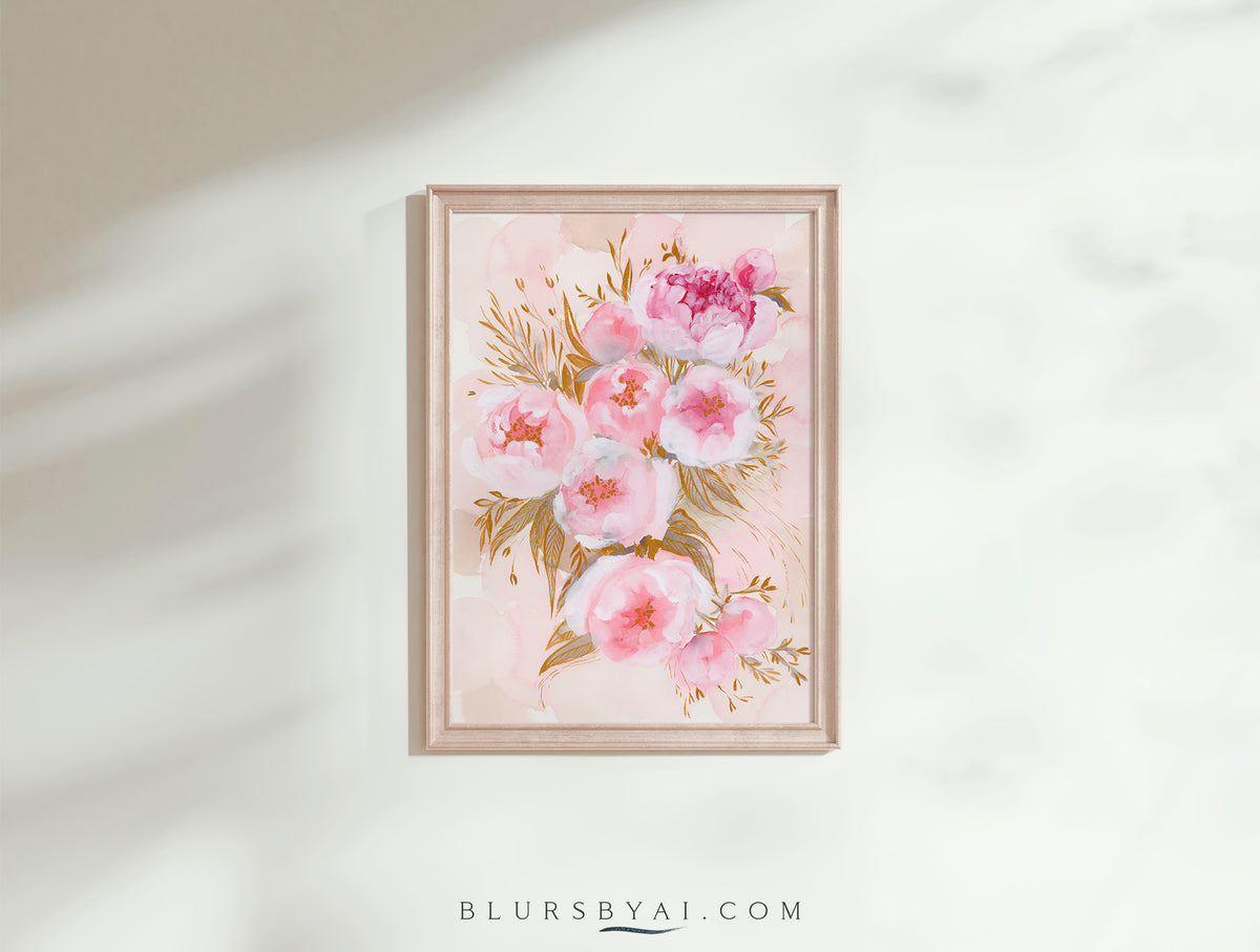 Pilar, lámina original de peonías rosas acuarela en formato DIN-A3