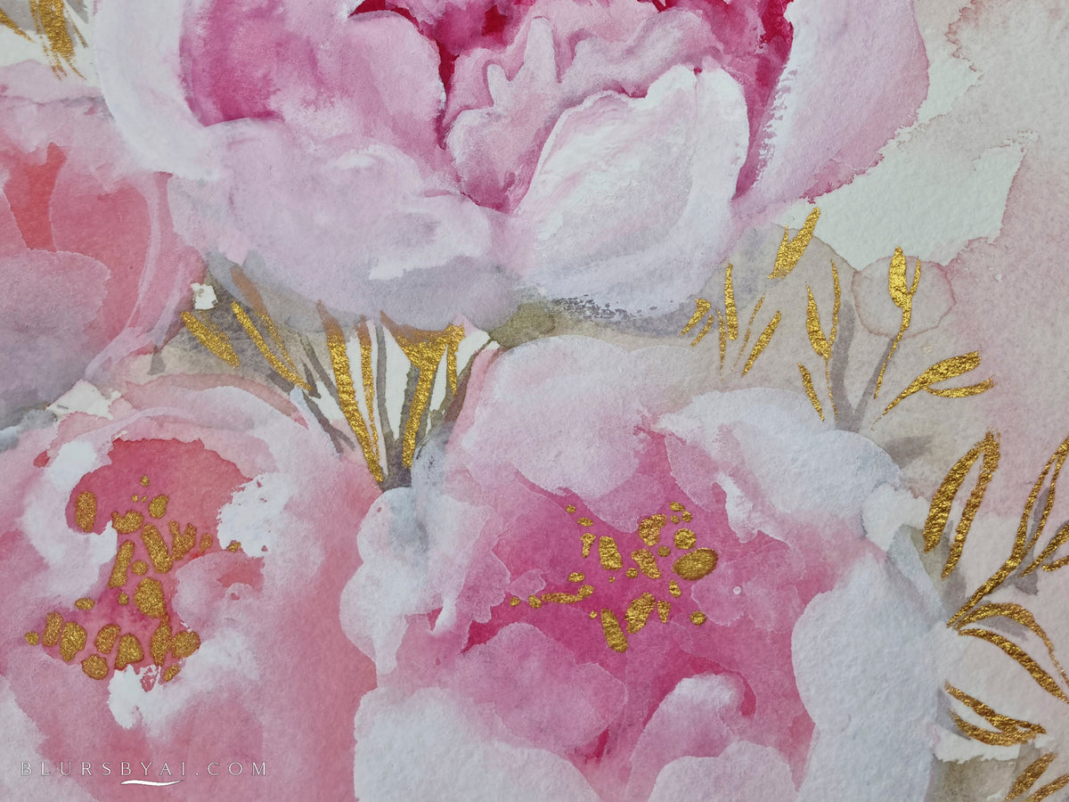 Pilar, lámina original de peonías rosas acuarela en formato DIN-A3