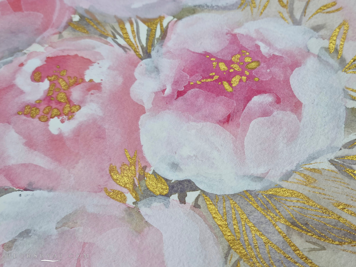 Pilar, lámina original de peonías rosas acuarela en formato DIN-A3