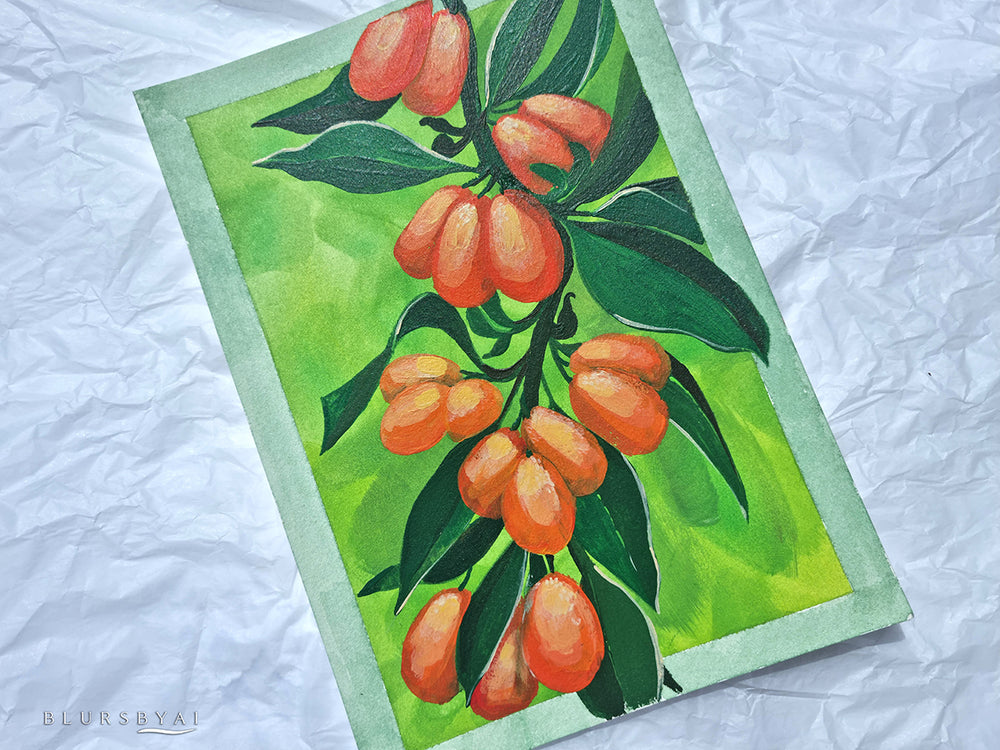Kumquats, lámina original de rama de cítrico, DIN-A5