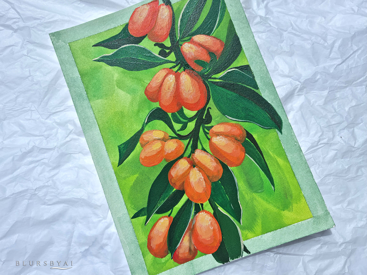 Kumquats, lámina original de rama de cítrico, DIN-A5