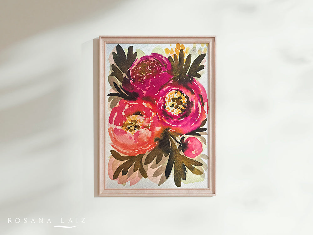 Parmenia, lámina original de flores coloridas, DIN-A5