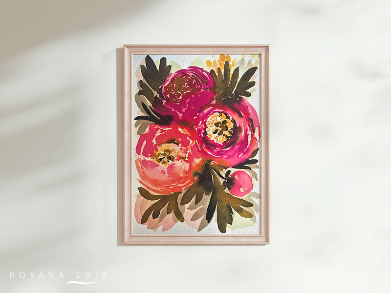 Parmenia, lámina original de flores coloridas, DIN-A5