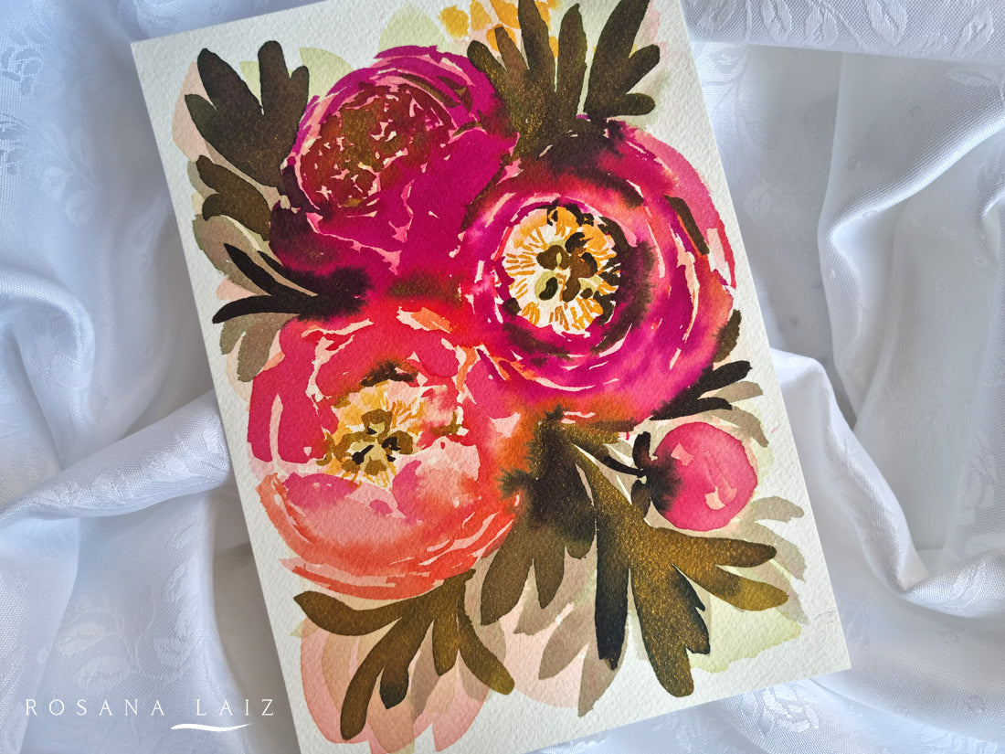 Parmenia, lámina original de flores coloridas, DIN-A5