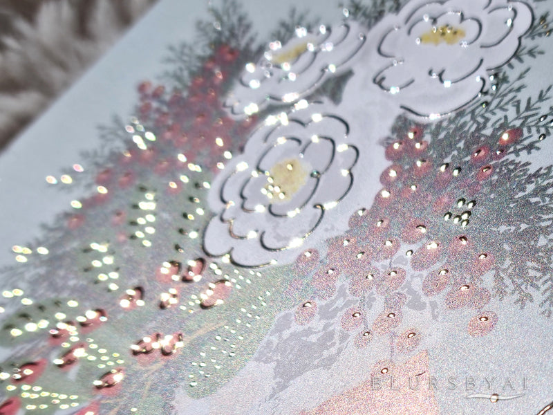 Calcetín navideño con flores y bayas, tarjeta de felicitación con detalles dorados (con sobre)