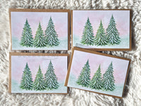 Resplandor invernal, tarjeta con árboles nevados en fondo pastel (con sobre)